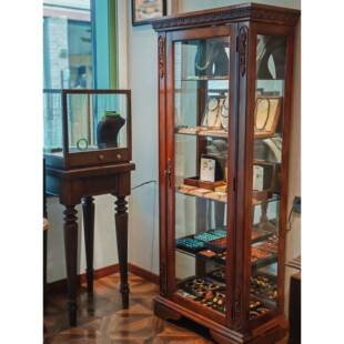 中古实木玉器翡翠展示柜台复古玻璃陈列架美式珠宝首饰展示柜