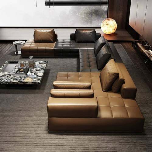 意式极简劳伦斯真皮沙发组合大别墅客厅轻奢大平层直排头层牛