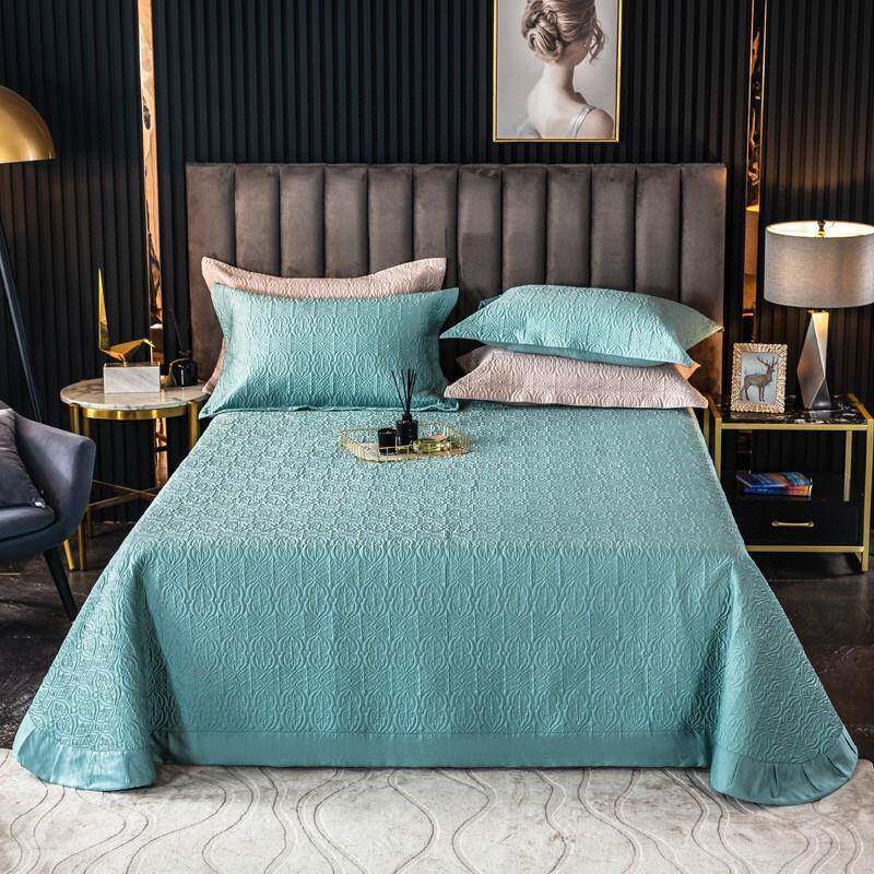 高端60s长绒棉套件素色简约兰精天丝床盖三件套纯棉夹棉床单可水