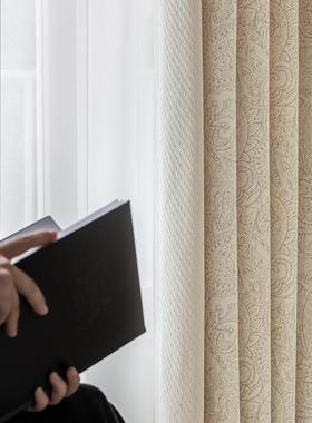 法式尔奶油风果花雪尼腰提花光遮窗帘绍兴轻75074奢简约窗帘布厂