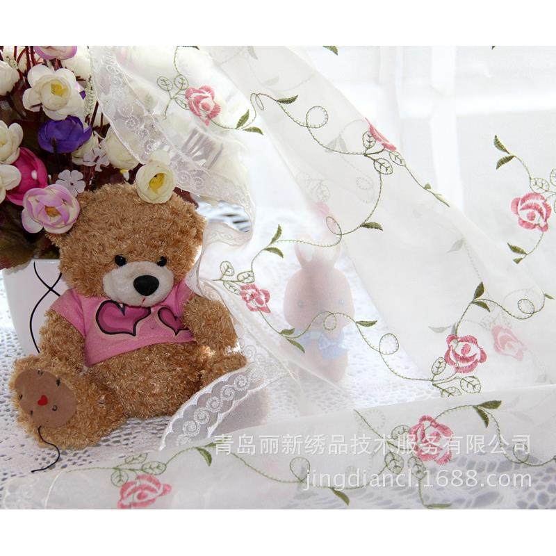 马田生产厂家园形风小清新玫瑰刺绣罗扇提拉XYQ帘卧室窗纱厂家