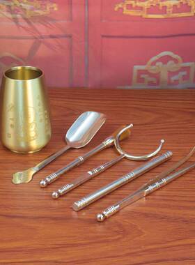 黄铜茶道六君子刀功式夫茶具配送件套装茶夹茶茶见描述洗日禅意礼