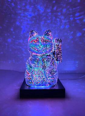 电镀意发光招财猫立体客烟效果创七彩花变65688光家用厅卧室装饰