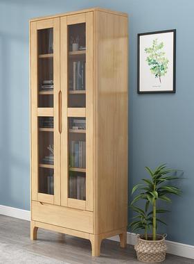 北欧实木书柜家对OEC开门物架玻型璃门收藏柜书架多功能经济用书