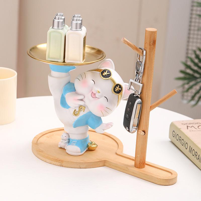 招QJ3248饰财猫玄关钥匙收纳托盘摆件装家居客厅入户关玄搬家乔迁