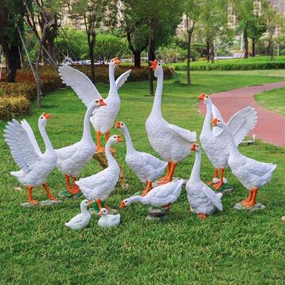 户外灰仿真动物大鹅白鹅玻璃钢雕白塑水池塘草坪鹅鹅店门大口庭院