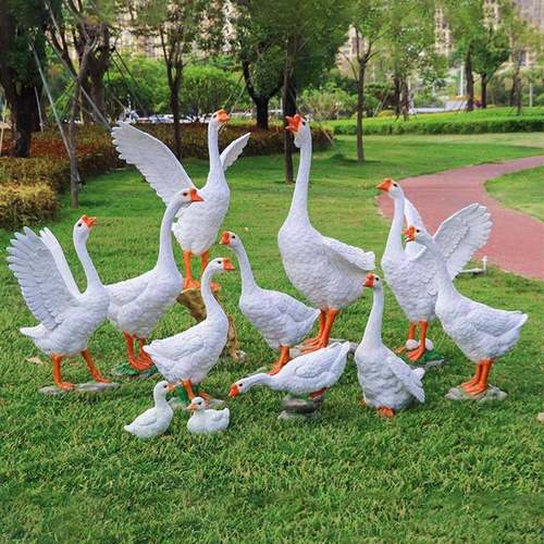 户外灰仿真动物大鹅白鹅玻璃钢雕白塑水池塘草坪鹅鹅店门大口庭院
