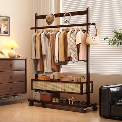 落地衣帽架中式民宿卧室可置物架移动挂服衣架子FUA客厅约现代家
