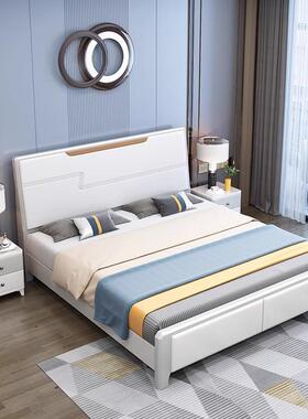 白实全木床榫卯满铺床静音北欧色板床现代简OLZ约主卧双人储物床