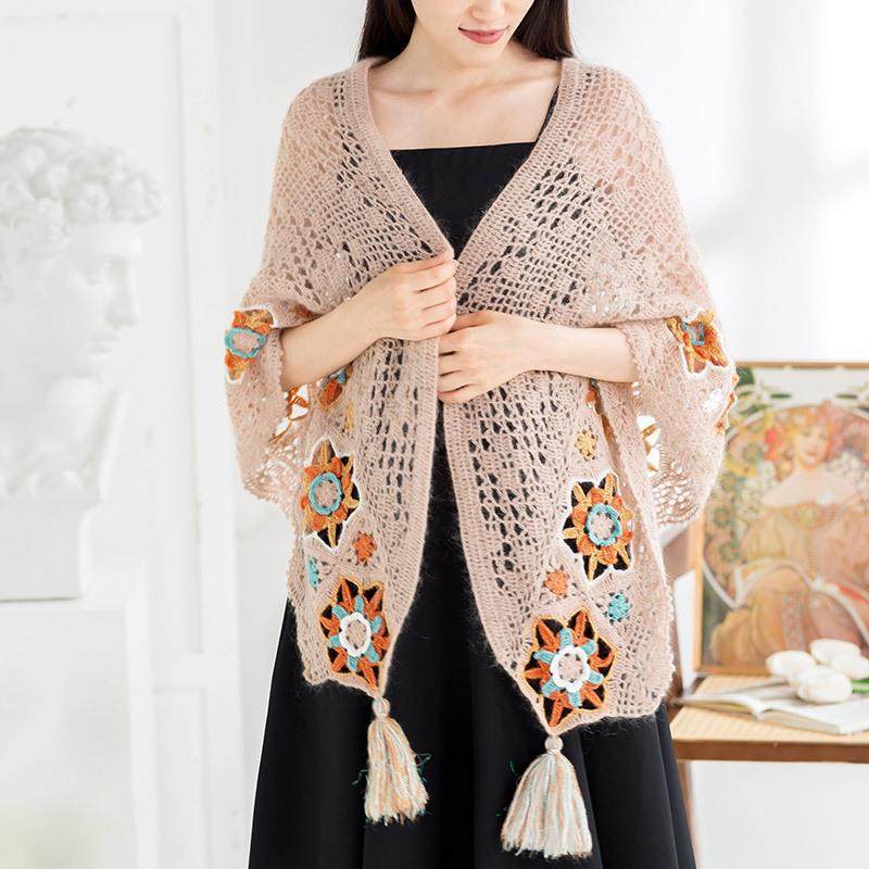 苏苏家姐穆夏拼花披肩手工di衣y针编织服毛线团自钩ACF制材料包