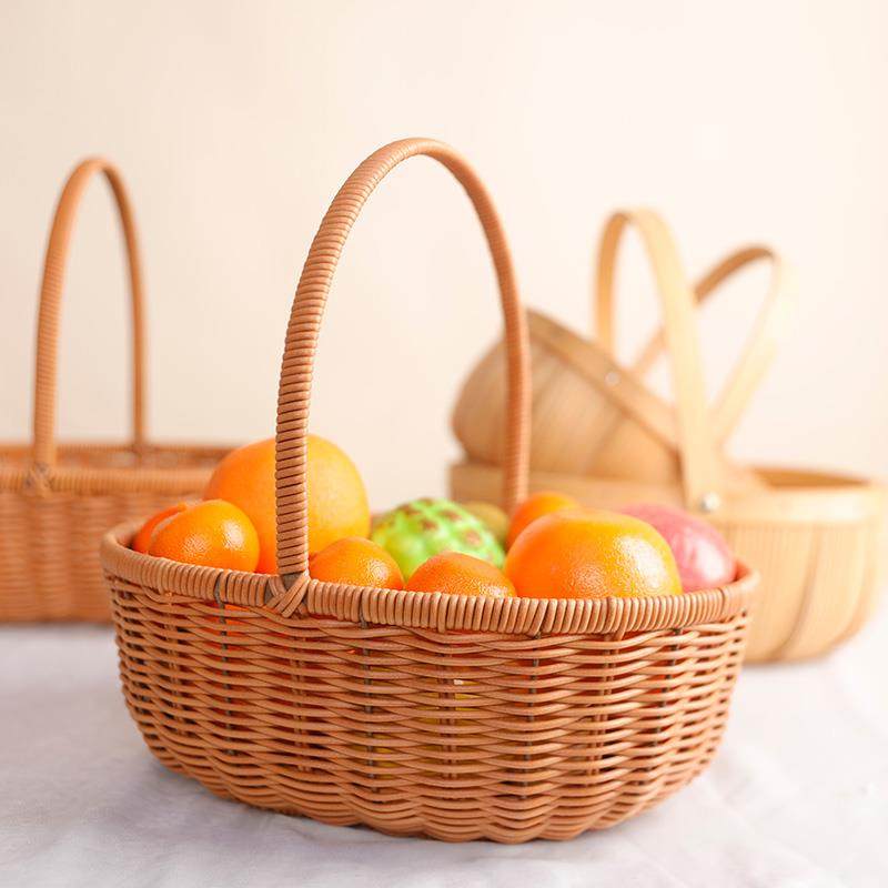 拜拜买手工编织购物篮手提篮蛋野餐水果篮鸡菜篮子篮OLS藤花篮送