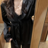 熊拾玖赵露丝同款 冰丝睡衣2025春秋吊带家居服三件套带胸垫可外穿