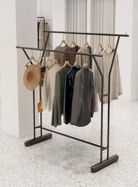 服装店中岛架落地式创意女装店中间衣服展示架双排高低不锈钢黑色