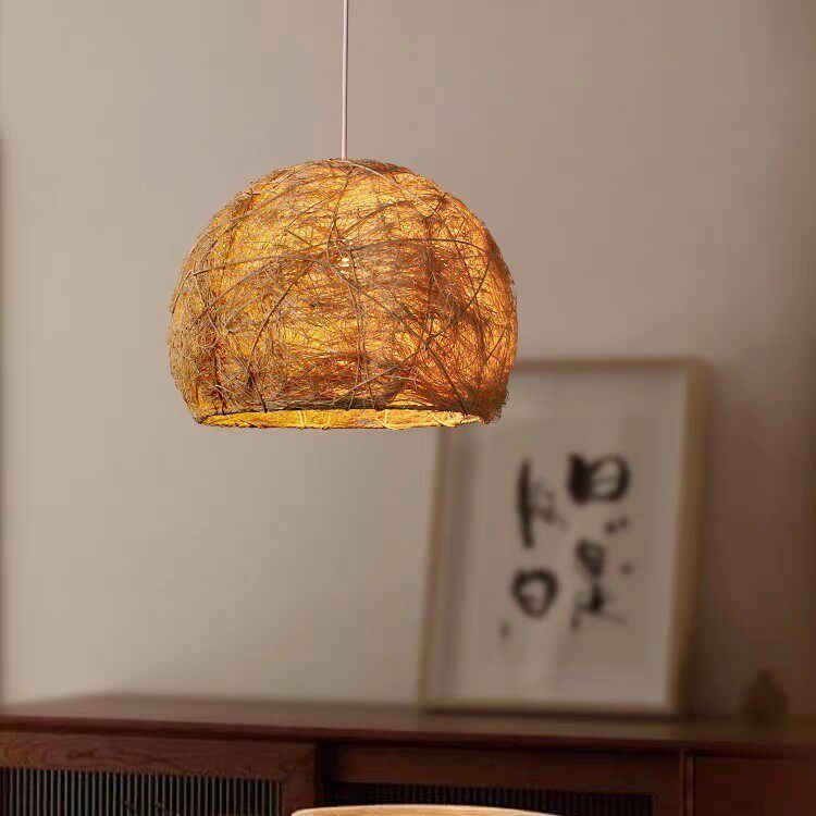 简约鸟巢房子手工竹编创意东南亚农家乐特色餐厅民宿客栈藤艺吊灯