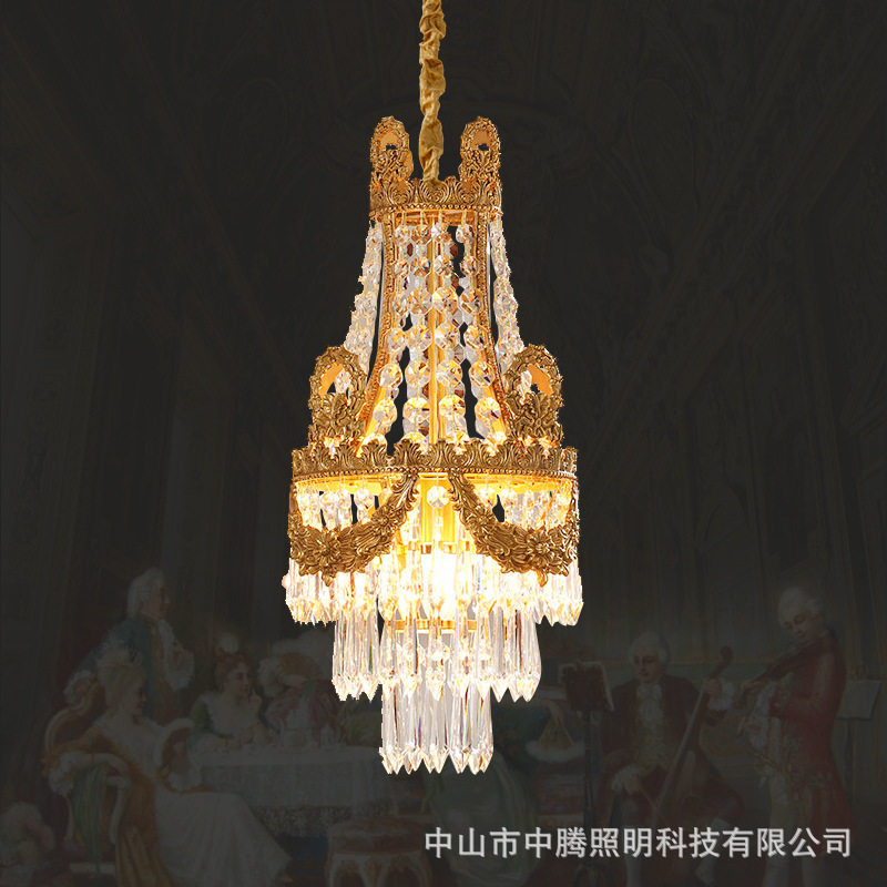 法式水晶玄关小吊灯欧式别墅全铜入户过道餐厅吧台卧室奢华大气
