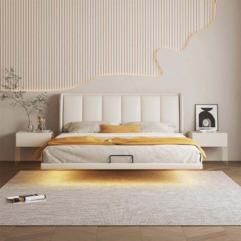 悬浮床白色奶油系小户型皮床次卧双人婚床法式轻奢1.8M时尚软包床