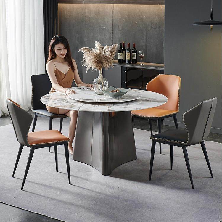 意式极简岩板餐桌家用小户型轻奢现代旋转餐桌椅1米2不锈钢桌子