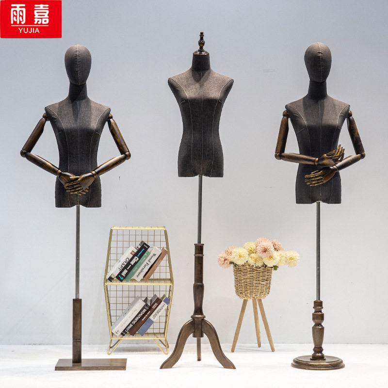 服装店高档模特道具女半身沙溪灰布服装橱窗带头模特架子展示架