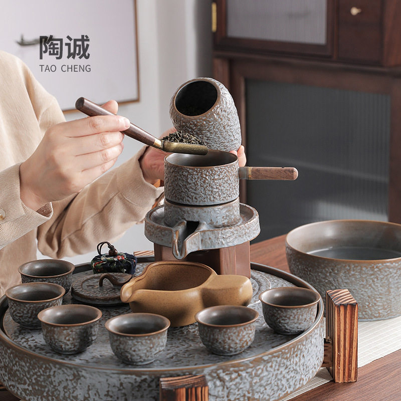 无胶水懒人自动创意石磨茶具旋转出水功夫泡茶器茶具套装新品