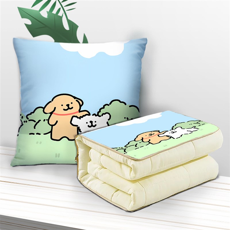 可爱线条小狗抱枕被子二合一两用办公室午休被汽车空调被子靠枕