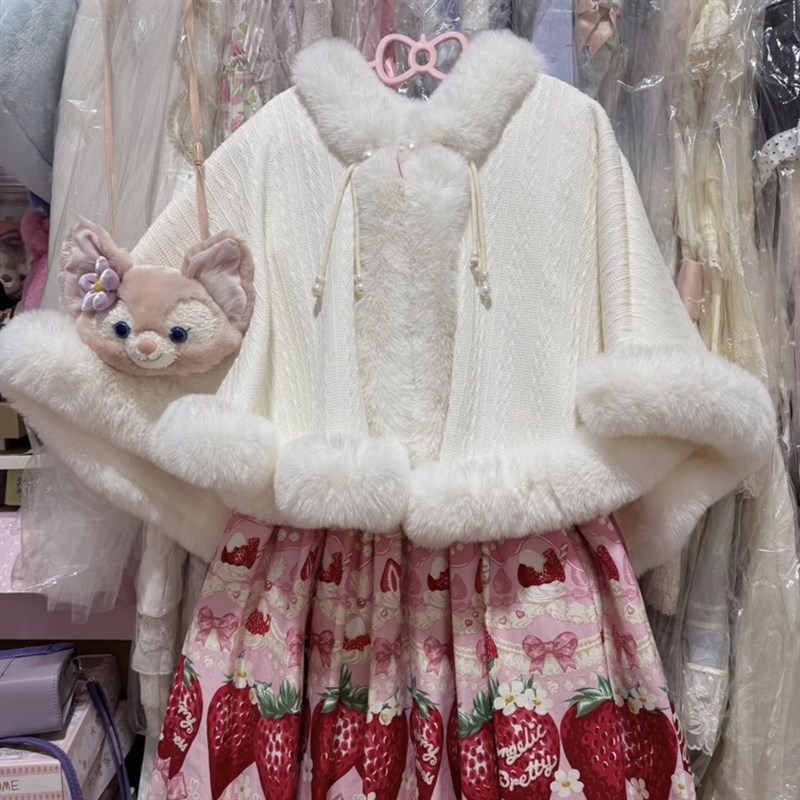 Lolita斗篷冬民国加厚斗篷披肩旗袍气质高端秋冬保暖外套毛绒婚礼