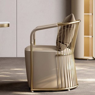 轻奢沙发椅主人位茶椅家用书桌椅子不锈钢休闲椅客厅卧室单人椅