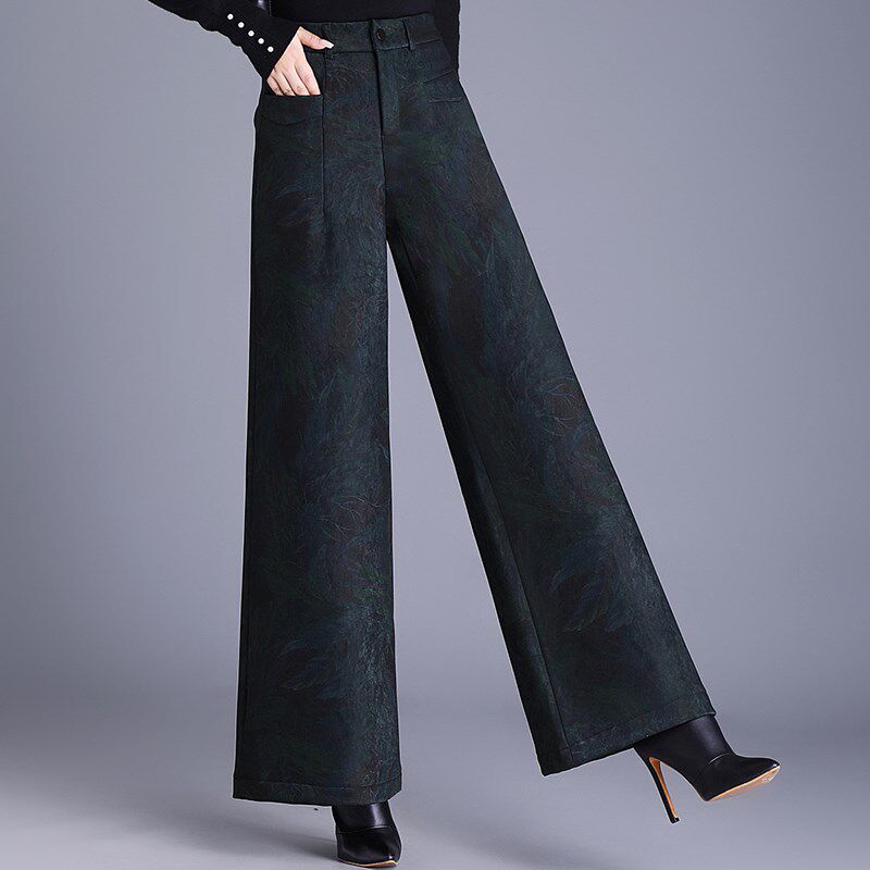 时尚洋气裙裤加绒女裤子2024秋冬新款直筒阔腿裤垂感大脚长裤甩裤