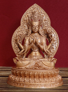 四臂观音佛像红铜纯铜随身5寸佛像藏传密宗供奉摆件观世音菩萨像