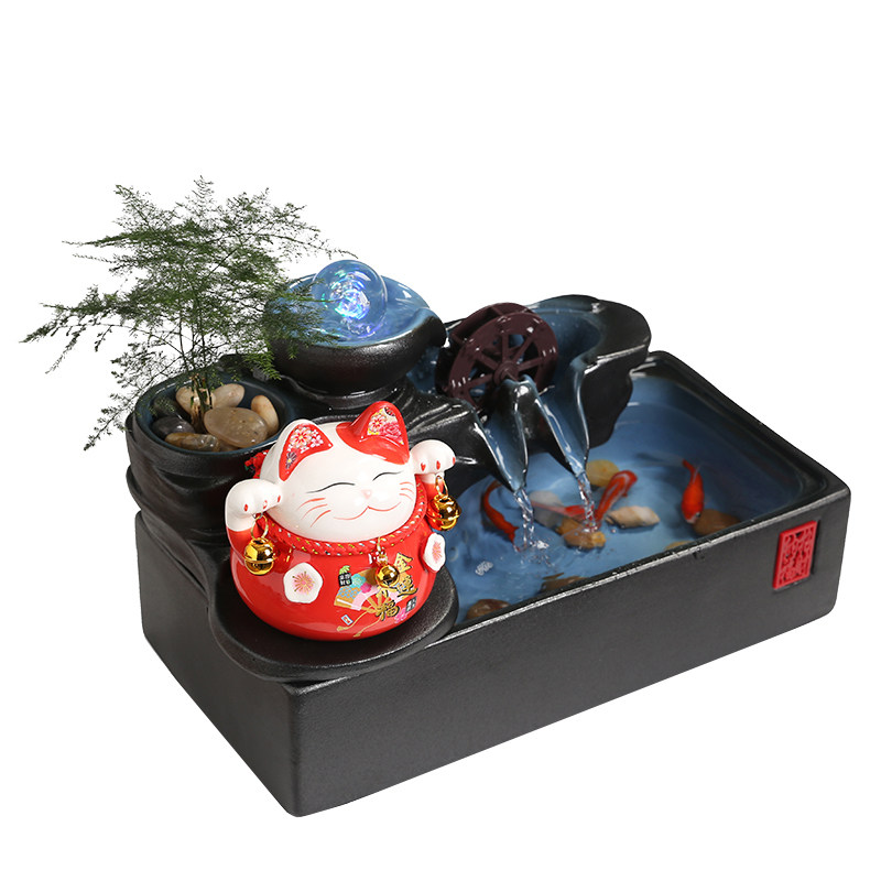 招财猫流水摆件循环水生财客厅办公桌面装饰乔迁新居礼品开业礼物