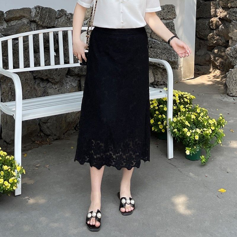 采多宝大码女装胖mm2024夏季新款优雅蕾丝显瘦半身裙