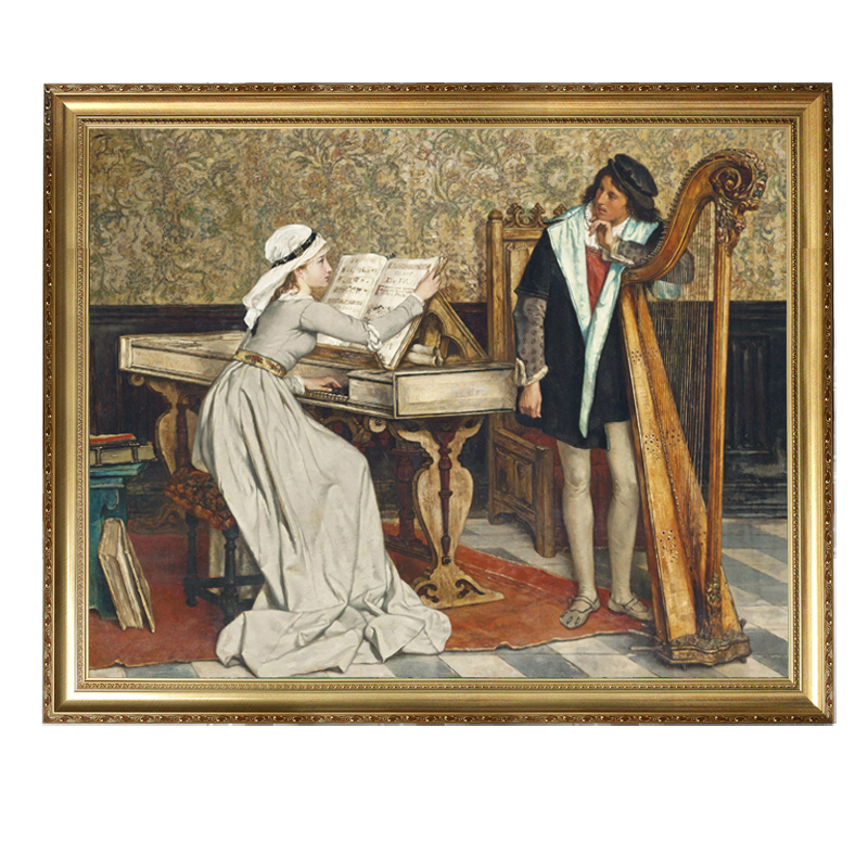 横版弹琴人物油画琴房钢琴装饰画室内墙面装饰琴行音乐教室挂画