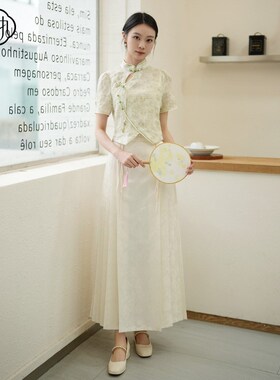 固执2025夏季新款中式百褶长款流苏提花马面裙半身裙80142BQ09355