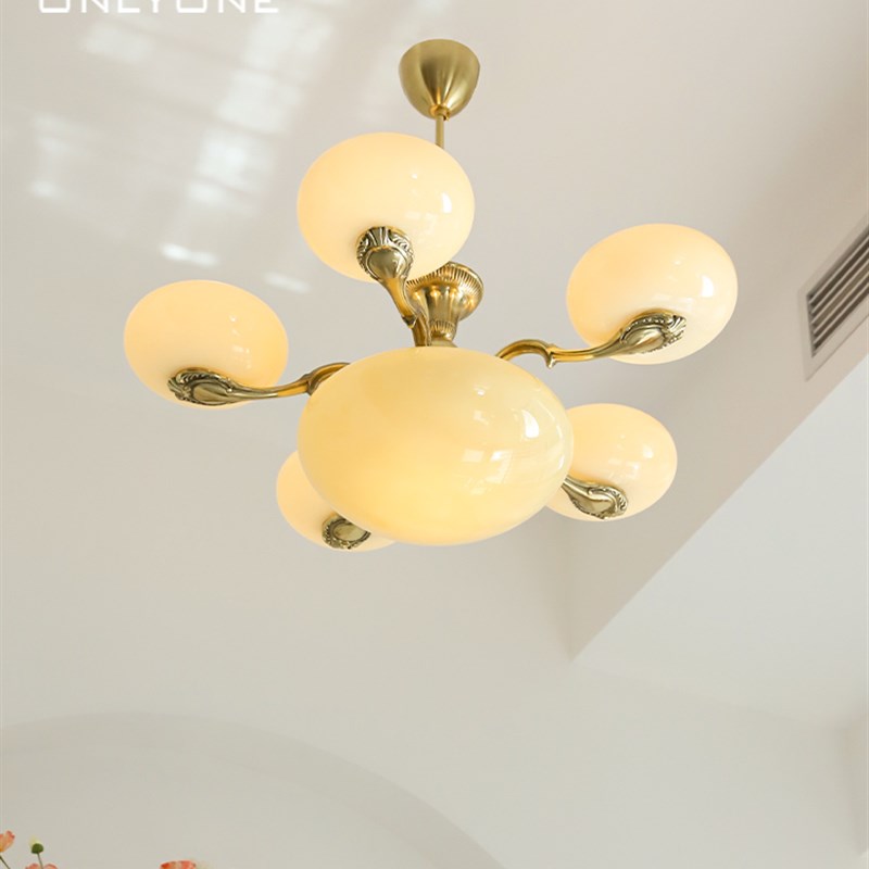 洛西可 artdeco风格蛋白石黄铜吊灯中古法式复古客厅卧室玻璃灯具