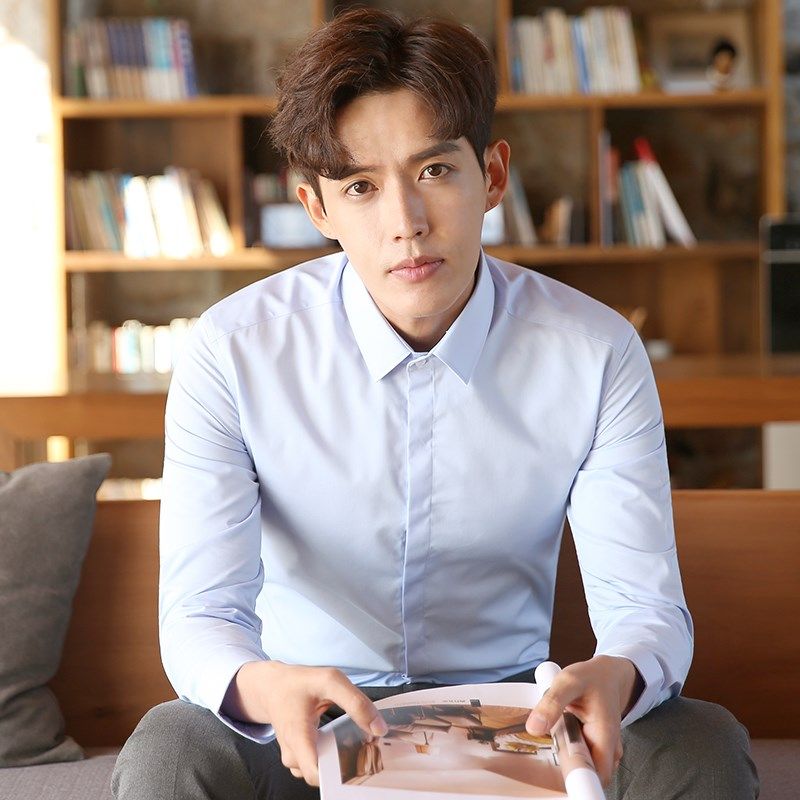 白色衬衫男长袖职业正装春秋新款商务青年衬衣上班面试发廊工作服