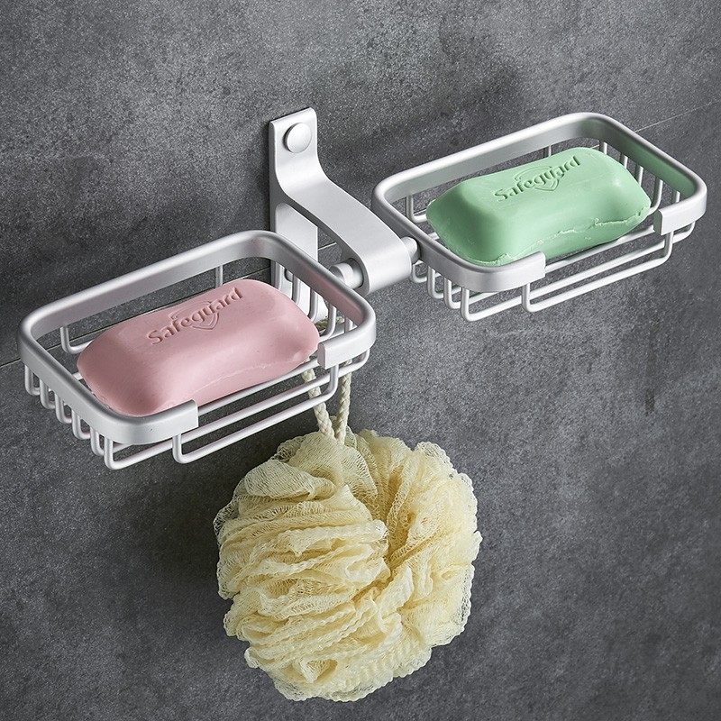 太空铝肥皂盒墙壁香罩盒吸壁式肥皂架创意沥水皂网家清工具免打孔