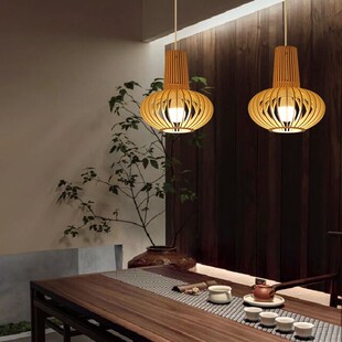 木艺吊灯禅意茶室灯具新中式餐厅灯床头灯卧室客厅灯笼创意民宿灯