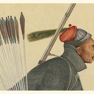 清郎世宁阿玉锡持矛荡寇图古代人物画横幅挂画酒店装饰画临摹手稿