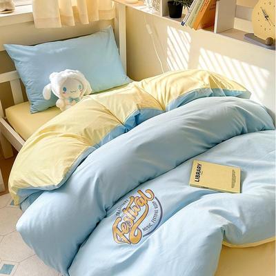 全棉13376印花纯色双拼学生宿舍寝室三件套 1.0m床单床笠三件套