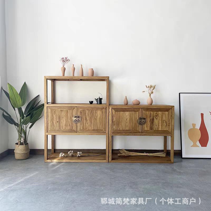 民宿实木茶杯餐具收纳柜茶水边角几老榆木家用落地边几客厅餐边柜