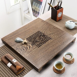 整块鸡翅木茶盘家用小型茶台储水式花梨实木茶海简约中式托盘抽屉