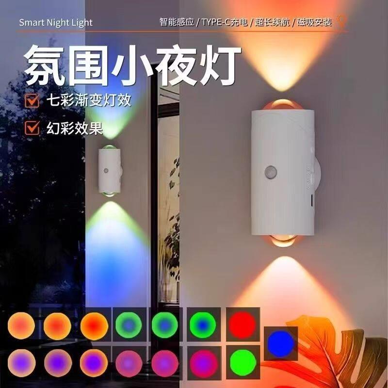 人体感应灯人体感应小夜灯多色氛围灯磁吸免布线客厅楼梯壁灯