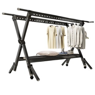 落地式 折叠家用双杆伸缩晾衣杆晾阳台凉衣架 可晒被子加粗款