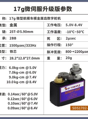 SDS017-002 17g金属齿带轴承数字大扭力高压数字舵机适用3054