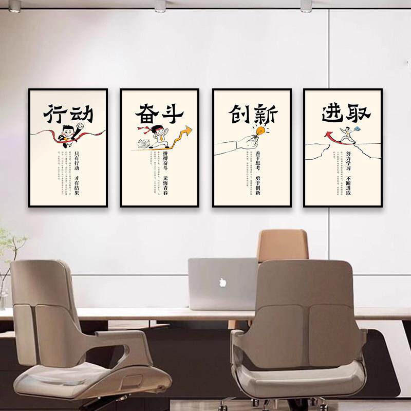创新共赢办公室挂墙画会议室背景墙面装饰画公司文化墙励志挂画竖