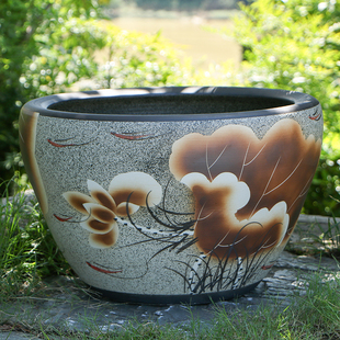 陶瓷鱼缸客厅落地大号摆件金鱼缸复古庭院大缸睡莲荷花缸水缸养鱼