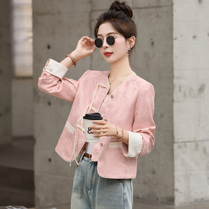 新中式国风短款外套女2024春款新款早春复古盘扣提花女装唐装上衣,女装/女士精品,短外套,淘宝优惠券,粉丝福利购,淘宝优惠卷