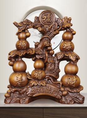 五福临门葫芦摆件实木雕刻新中式家居客厅酒柜玄关装饰品乔迁送礼