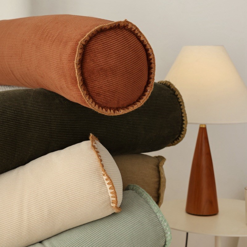 秋冬新款简约灯芯绒圆柱抱枕沙发糖果枕客厅办公室护颈枕实用舒适