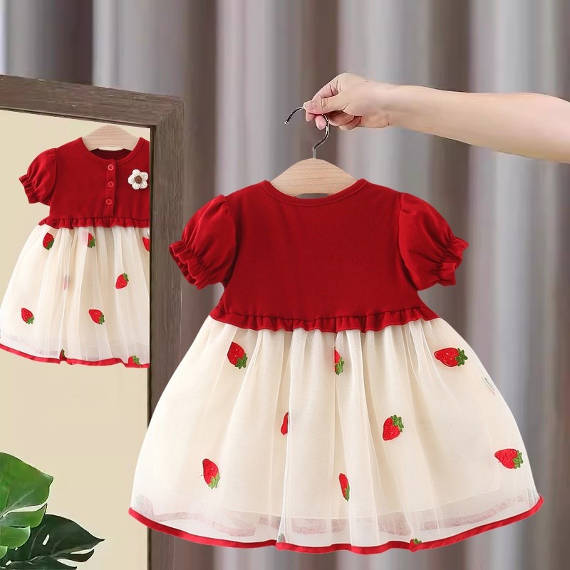 新款女童连衣裙一周岁女宝宝礼服婴儿红色公主裙蓬蓬纱洋气夏装