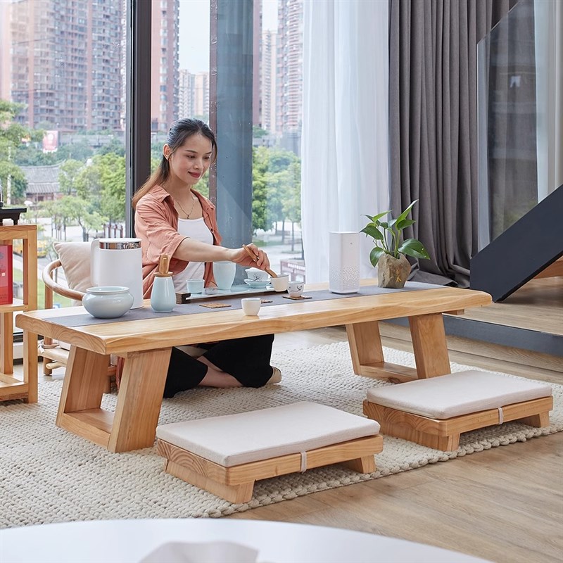 实木榻榻米茶桌民宿日式矮桌子茶室景观茶桌原木禅意泡茶桌飘窗桌